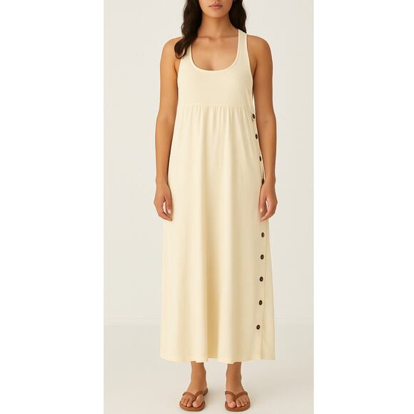 J. Jill JJill Maxi Long Dress Medium Tall Tencel Bib Overall Butter Yellow Cream - Picture 1 of 7